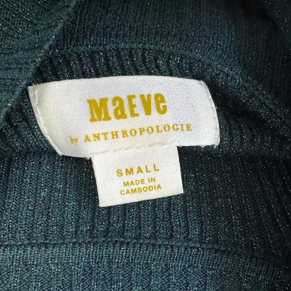 Anthropologie Maeve Flutter Muscle-Sleeve Sweater Metallic Green S - Picture 4 of 7